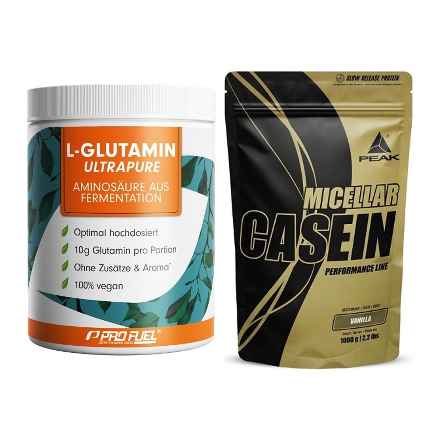 Regenerations-Duo: ProFuel Glutamin Ultrapure + Peak Micellar Casein – alle enthaltenen Artikel