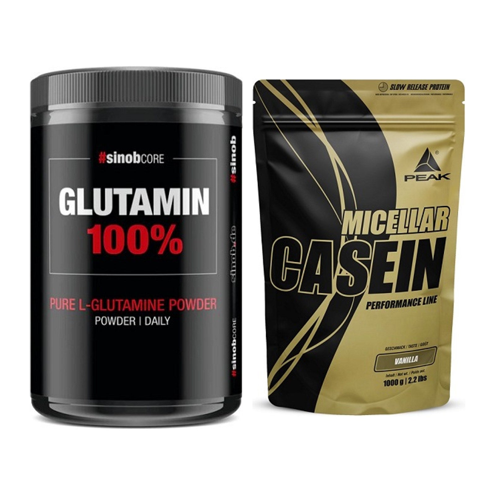 Regenerations-Duo: Sinob Core L-Glutamin + Peak Micellar Casein – alle enthaltenen Artikel