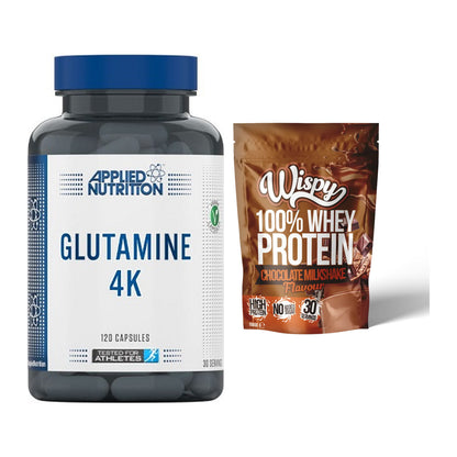 Regenerations-Duo: Applied Nutrition Glutamine 4K + Wispy Whey 100% – alle enthaltenen Artikel