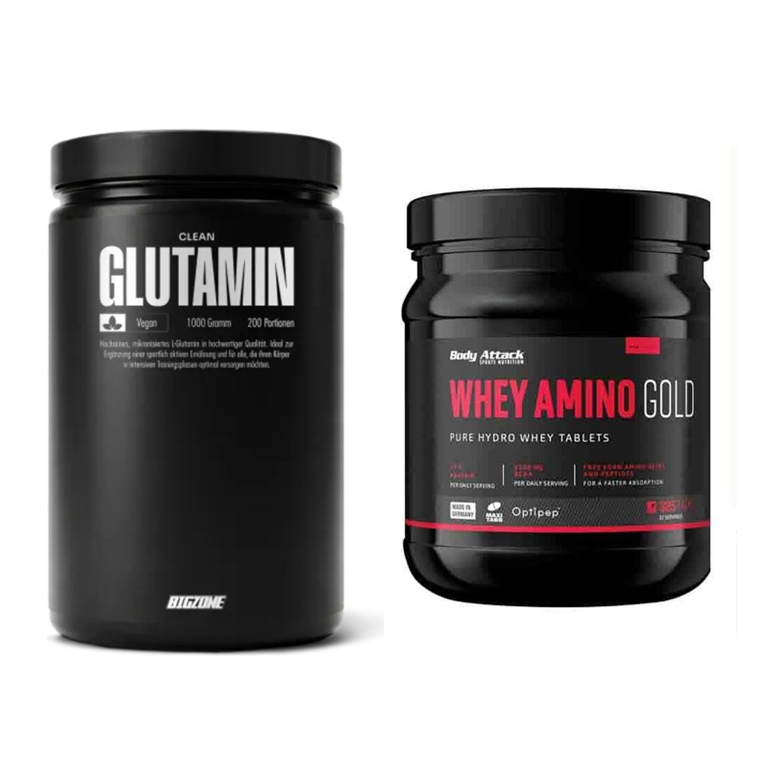 Regenerations-Duo: Big Zone Glutamin + Body Attack Whey Amino Gold – alle enthaltenen Artikel
