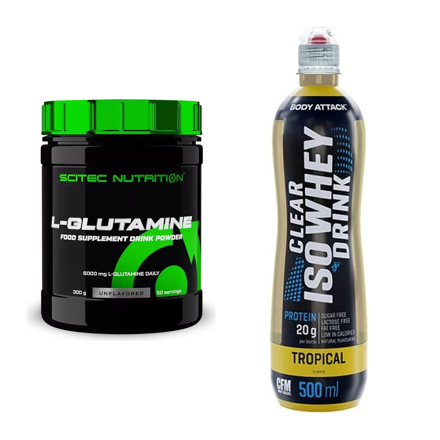 Regenerations-Duo: Scitec L-Glutamin + Body Attack Clear Iso – alle enthaltenen Artikel