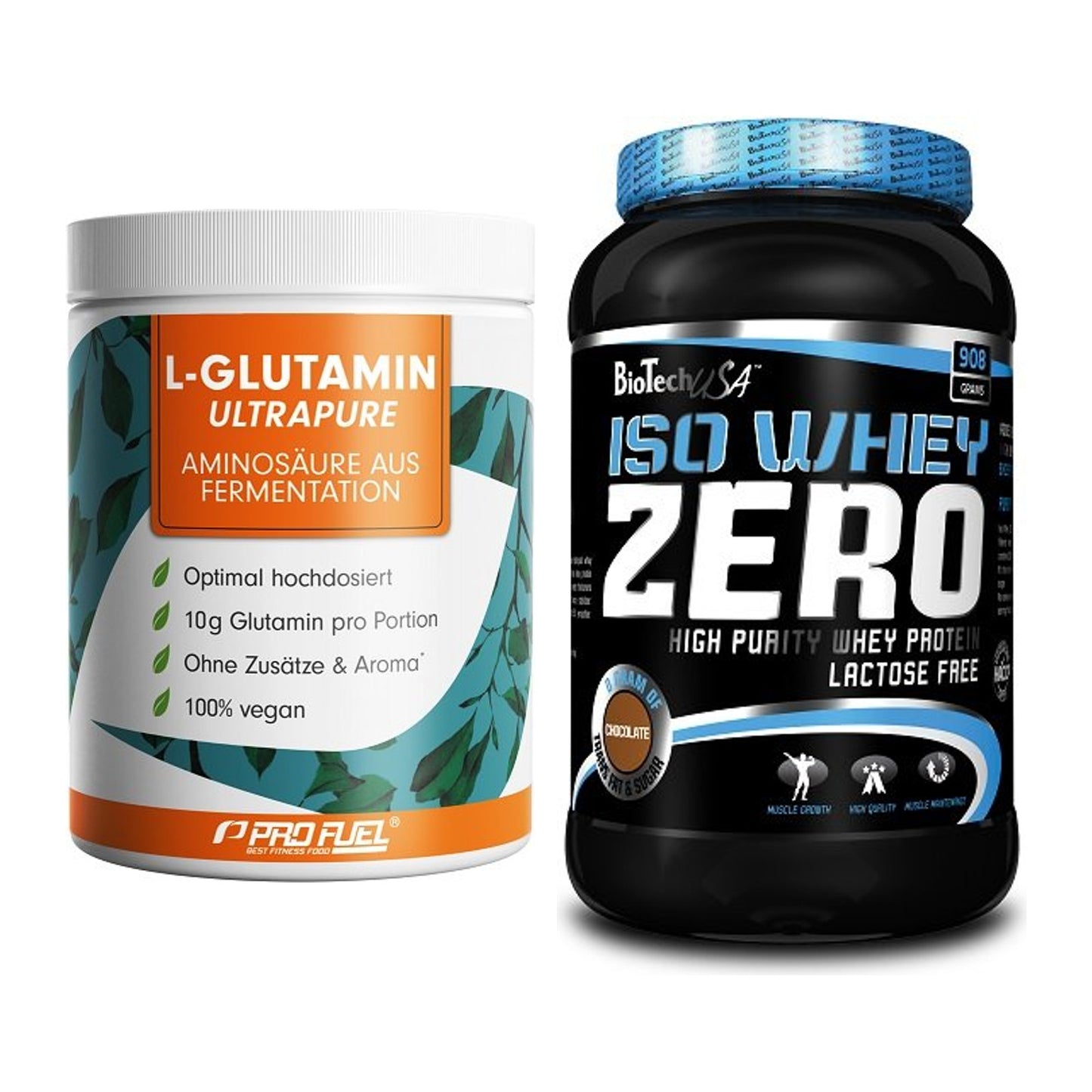 Regenerations-Duo: ProFuel Glutamin Ultrapure + BioTech Iso Whey Zero – alle enthaltenen Artikel