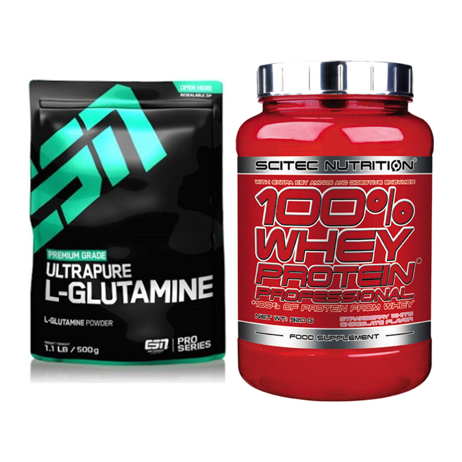 Regenerations-Duo: ESN Ultrapure L-Glutamin + Scitec 100% Whey – alle enthaltenen Artikel
