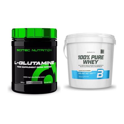 Regenerations-Duo: Scitec L-Glutamin + BioTech 100% Pure Whey – alle enthaltenen Artikel