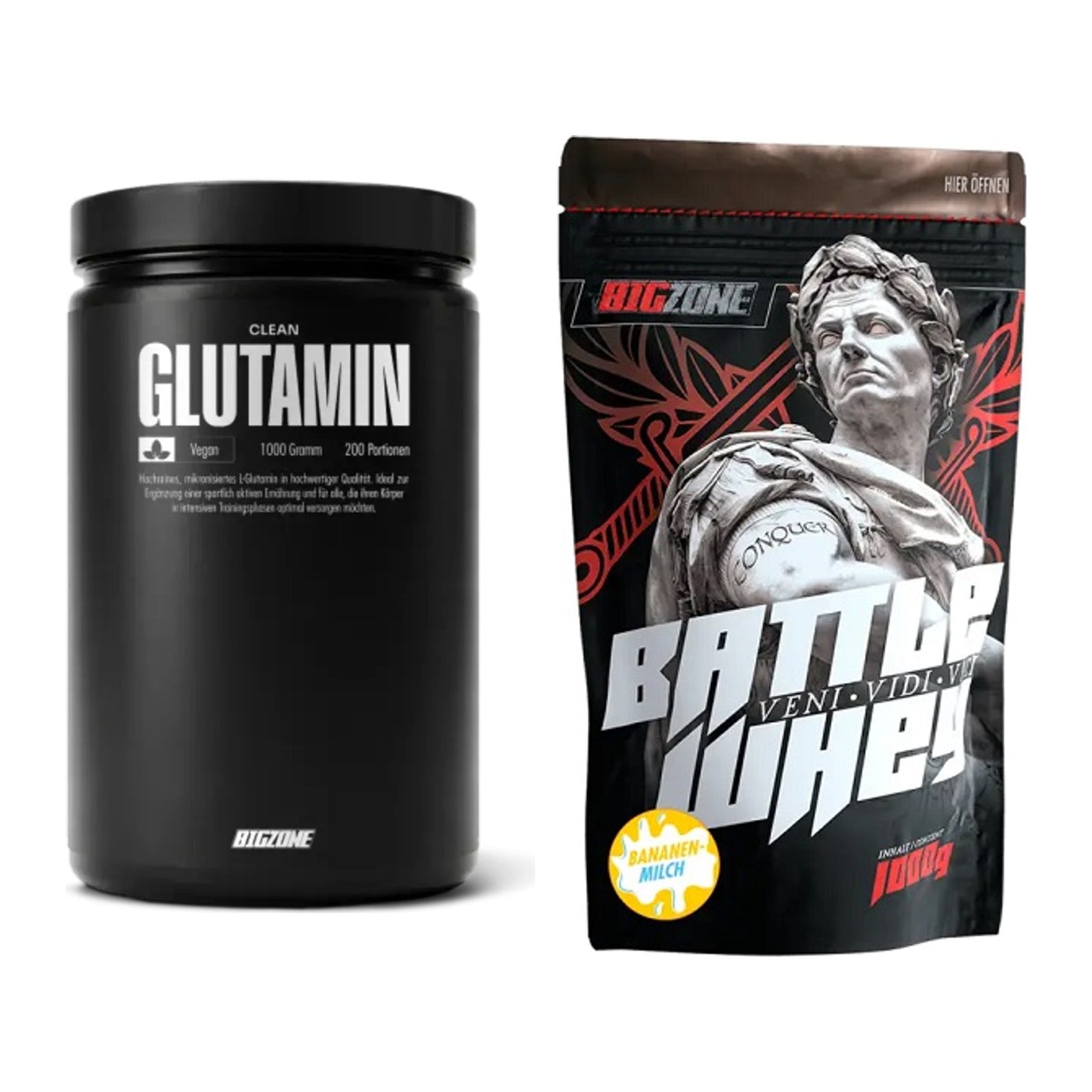 Regenerations-Duo: Big Zone Glutamin + Big Zone Battle Whey – alle enthaltenen Artikel