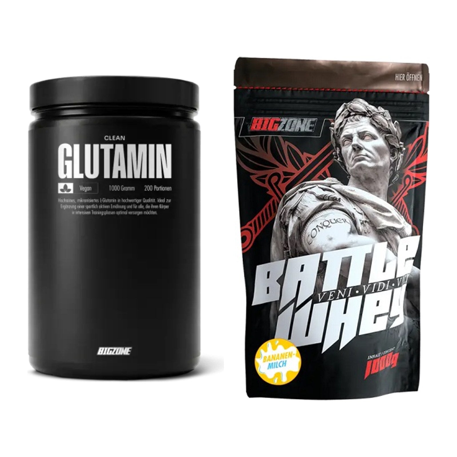 Regenerations-Duo: Big Zone Glutamin + Big Zone Battle Whey – alle enthaltenen Artikel