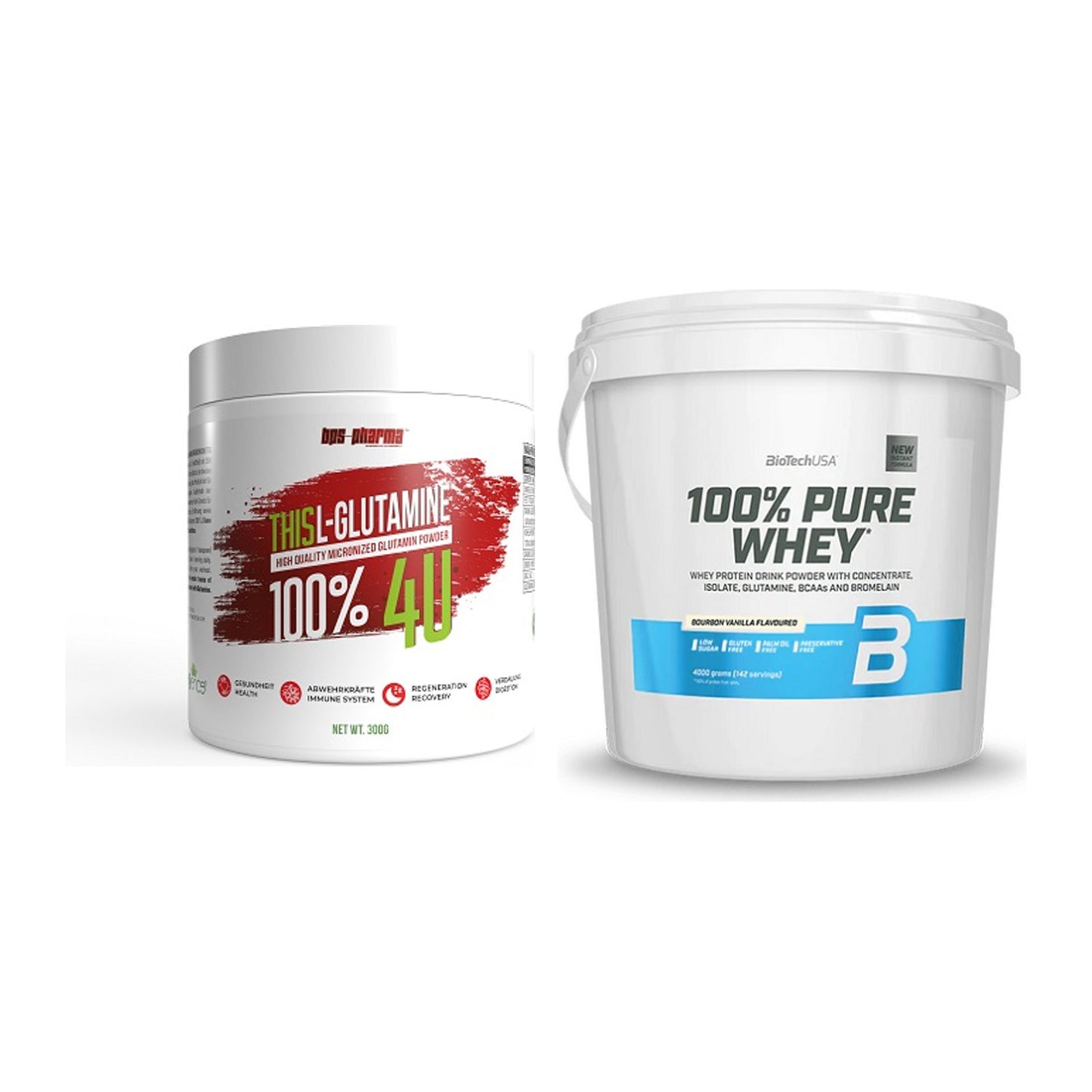 Regenerations-Duo: BPS-Pharma This Glutamin + BioTech 100% Pure Whey – alle enthaltenen Artikel