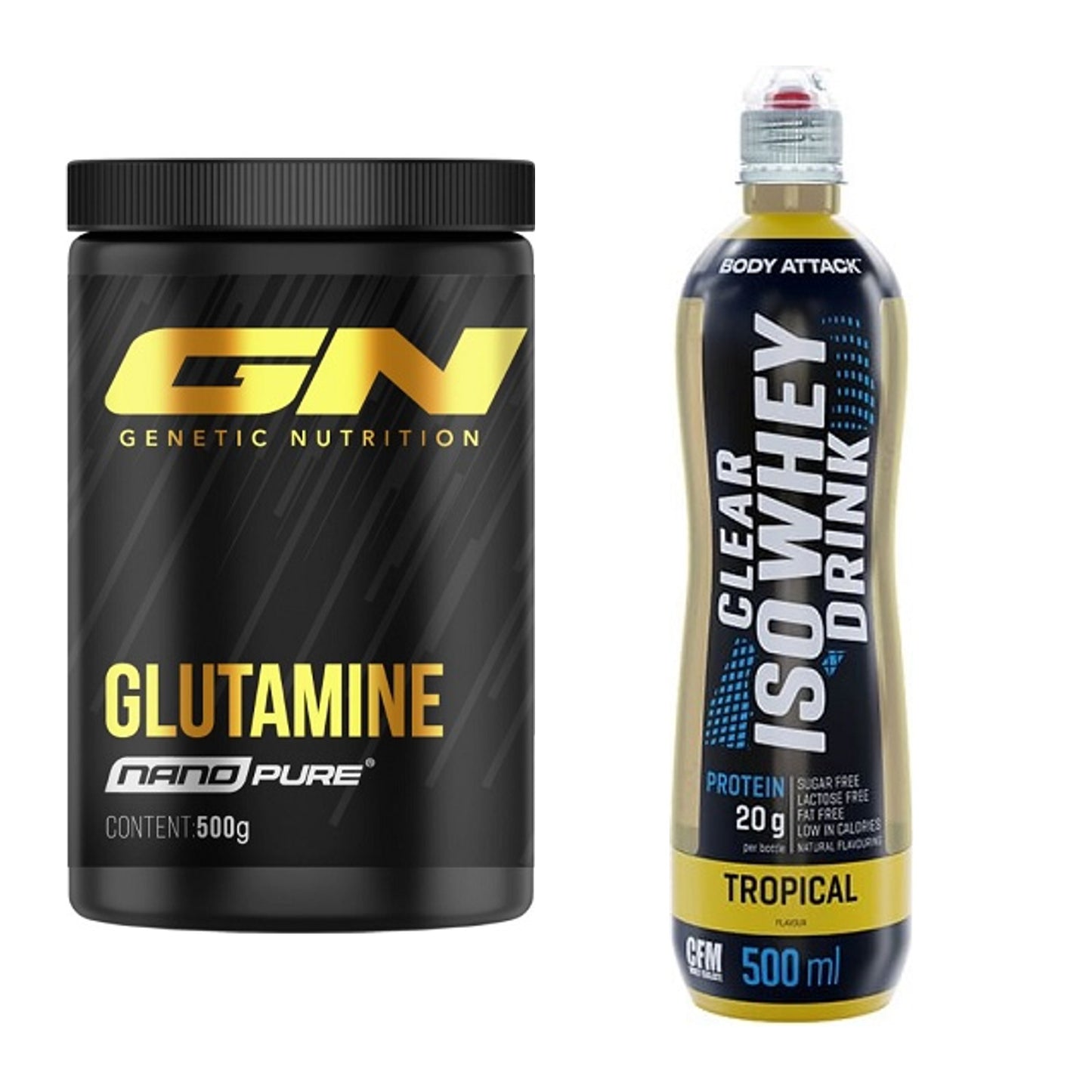 Regenerations-Duo: GN Nano Pure Glutamine + Body Attack Clear Iso – alle enthaltenen Artikel