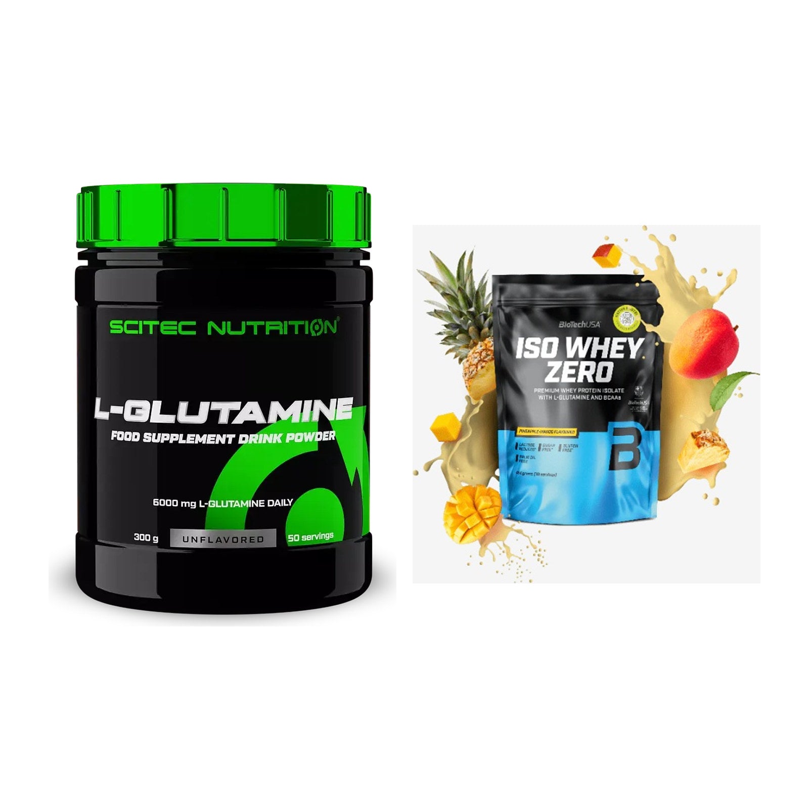Regenerations-Duo: Scitec L-Glutamin + BioTech Iso Whey Zero – alle enthaltenen Artikel