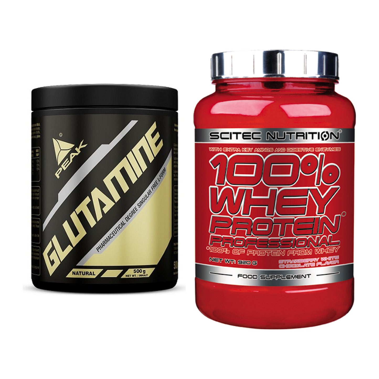 Regenerations-Duo: Peak Glutamin + Scitec 100% Whey Professional – alle enthaltenen Artikel