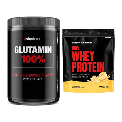 Regenerations-Duo: Sinob Core L-Glutamin + Body Attack 100% Whey – alle enthaltenen Artikel