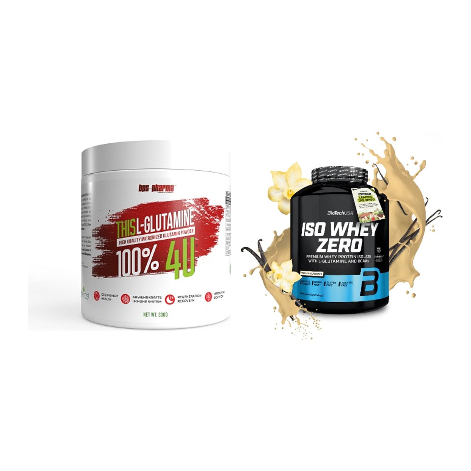 Regenerations-Duo: BPS-Pharma This Glutamin + BioTech Iso Whey Zero – alle enthaltenen Artikel