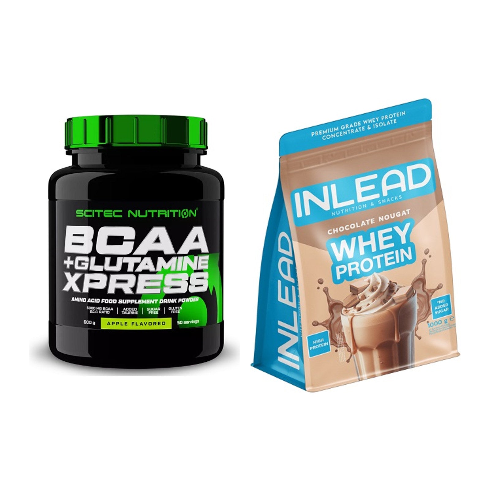 Regenerations-Duo: Scitec BCAA+ Glutamine Xpress + INLEAD Whey Protein – alle enthaltenen Artikel