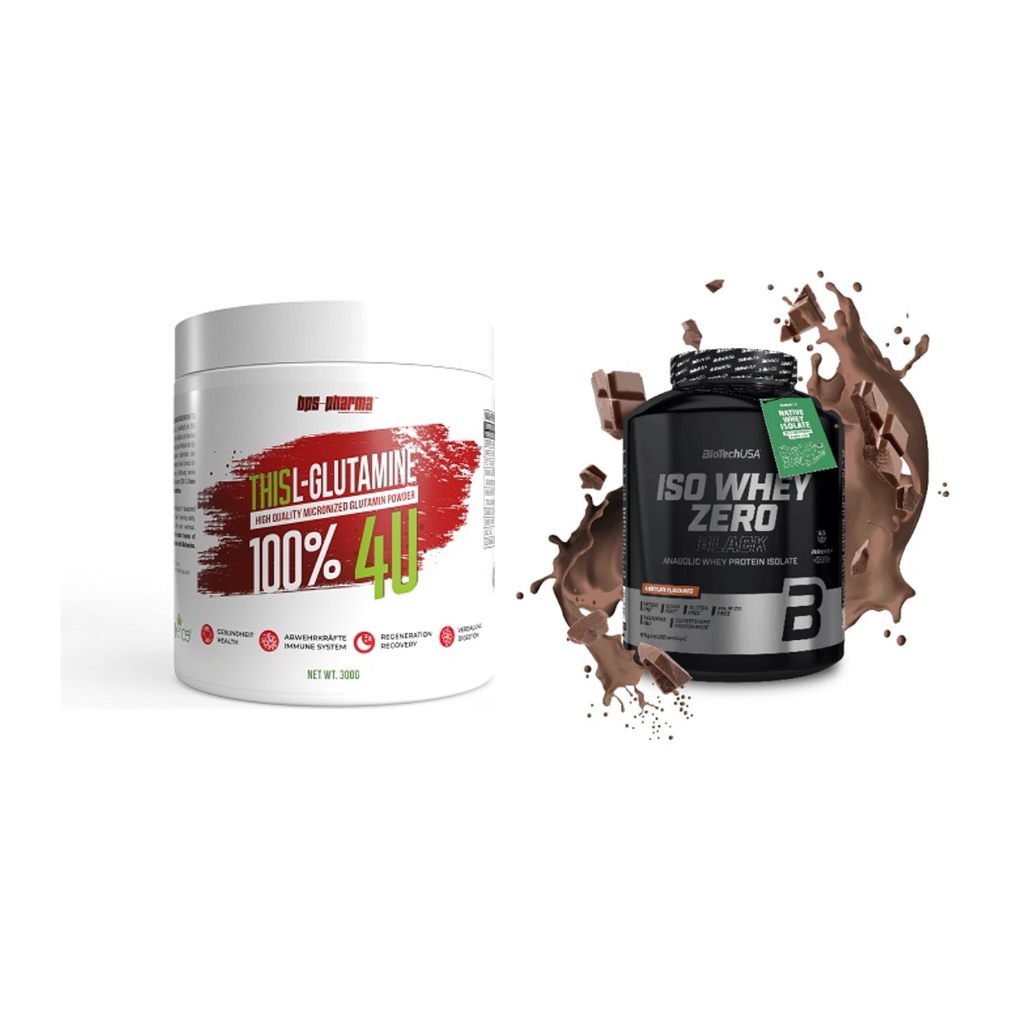 Regenerations-Duo: BPS-Pharma This Glutamin + BioTech Iso Whey Zero – alle enthaltenen Artikel