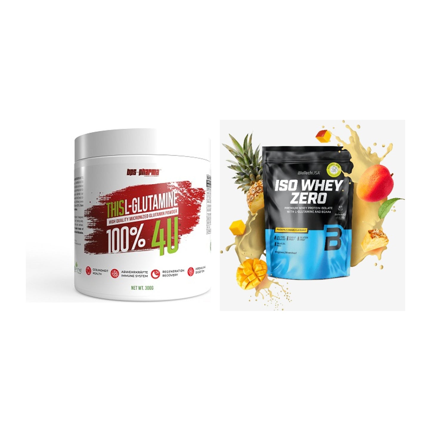 Regenerations-Duo: BPS-Pharma This Glutamin + BioTech Iso Whey Zero – alle enthaltenen Artikel