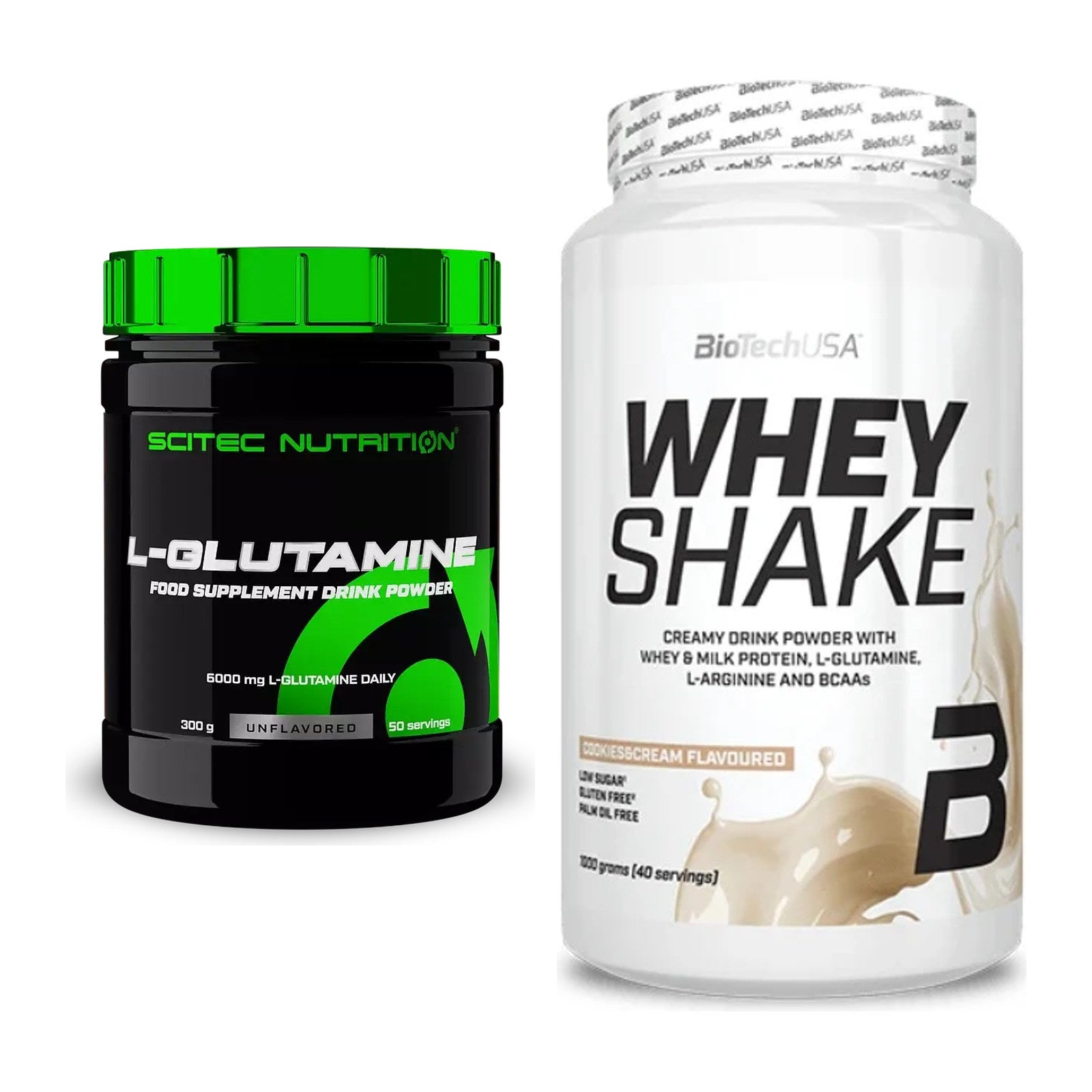 Regenerations-Duo: Scitec L-Glutamin + BioTech Whey Shake – alle enthaltenen Artikel