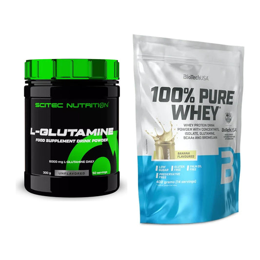 Regenerations-Duo: Scitec L-Glutamin + BioTech 100% Pure Whey – alle enthaltenen Artikel