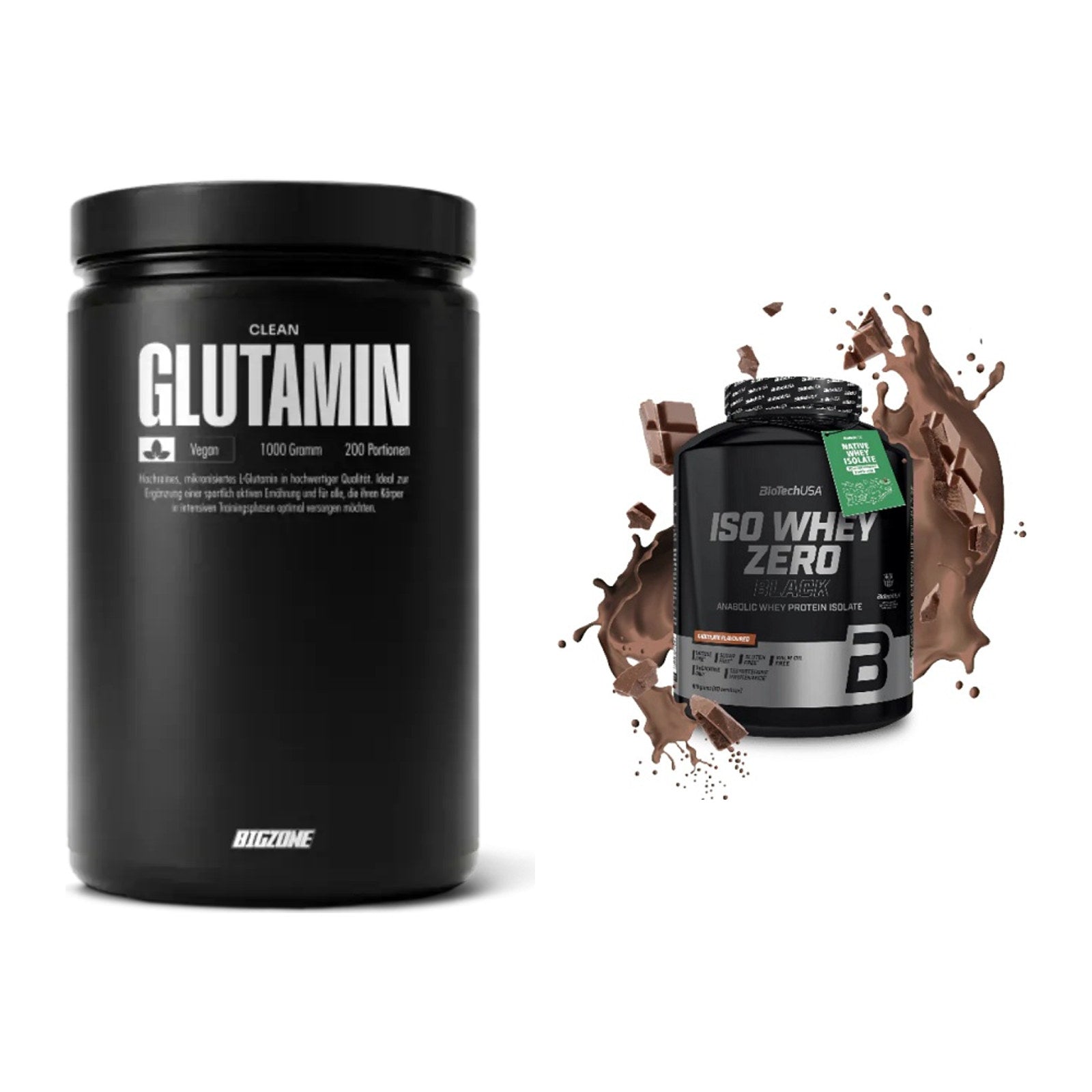 Regenerations-Duo: Big Zone Glutamin + BioTech Iso Whey Zero Black – alle enthaltenen Artikel