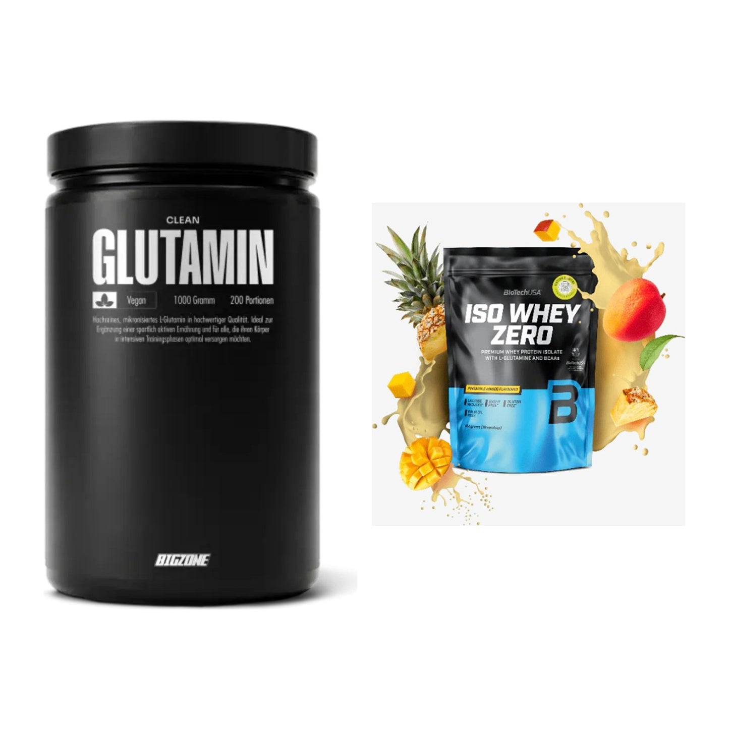 Regenerations-Duo: Big Zone Glutamin + BioTech Iso Whey Zero – alle enthaltenen Artikel