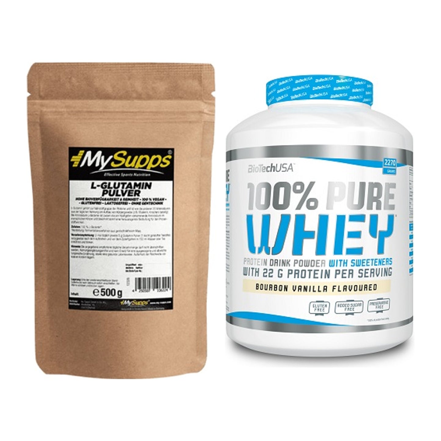 Regenerations-Duo: MySupps Glutamine + BioTech 100% Pure Whey – alle enthaltenen Artikel