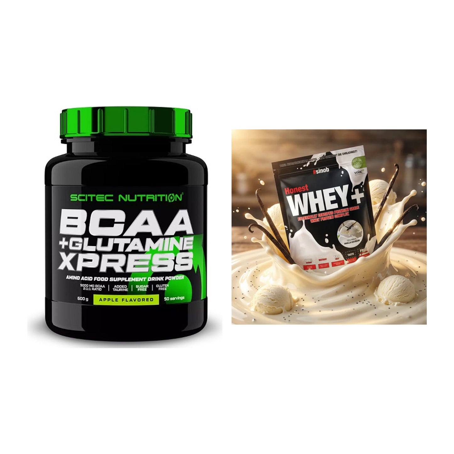 Regenerations-Duo: Scitec BCAA+ Glutamine Xpress + Sinob Honest Whey+ – alle enthaltenen Artikel