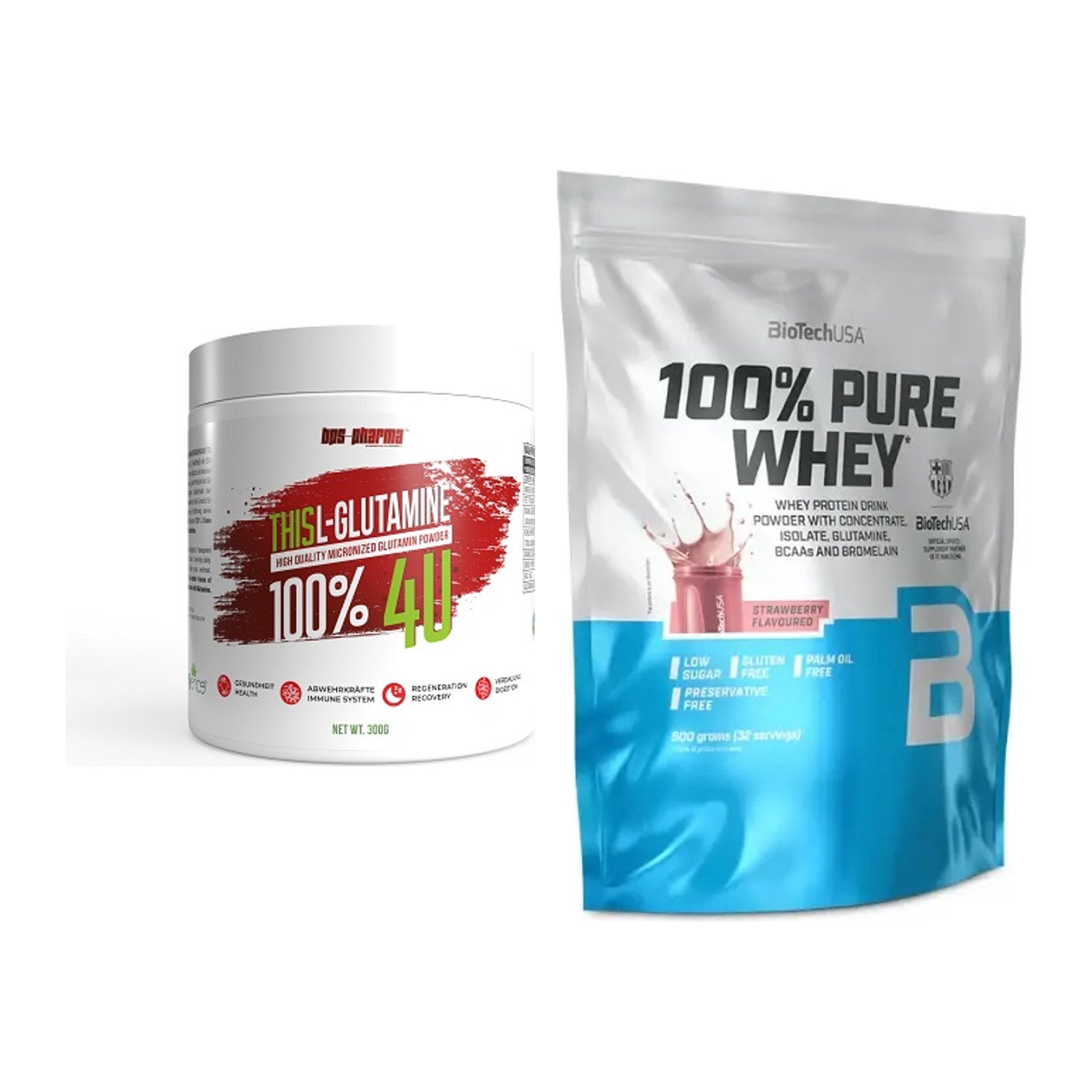 Regenerations-Duo: BPS-Pharma This Glutamin + BioTech 100% Pure Whey – alle enthaltenen Artikel
