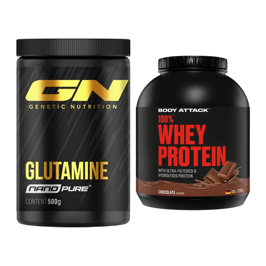 Regenerations-Duo: GN Nano Pure Glutamine + Body Attack 100% Whey – alle enthaltenen Artikel