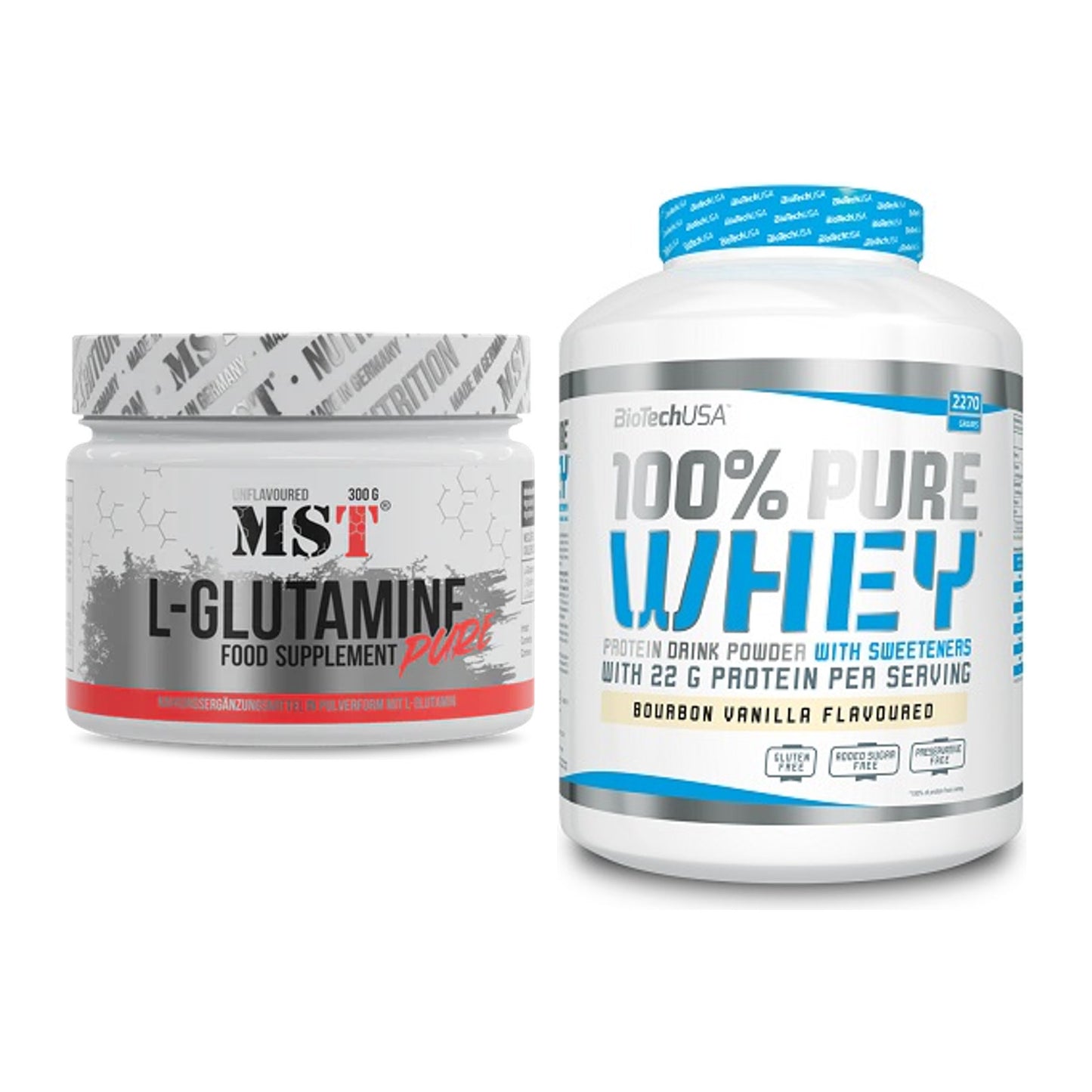 Regenerations-Duo: MST Glutamine + BioTech 100% Pure Whey – alle enthaltenen Artikel