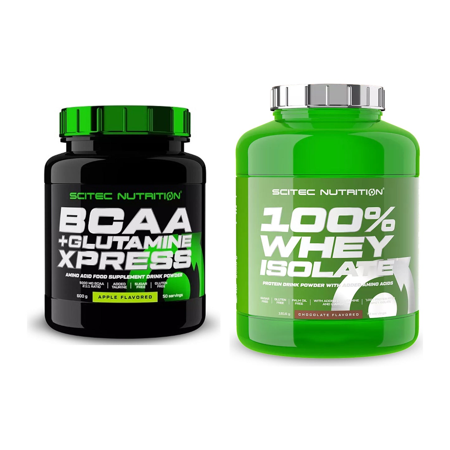 Regenerations-Duo: Scitec BCAA+ Glutamine Xpress + Scitec Whey Isolate – alle enthaltenen Artikel