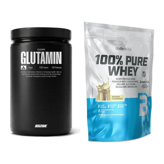 Regenerations-Duo: Big Zone Glutamin + BioTech 100% Pure Whey – alle enthaltenen Artikel
