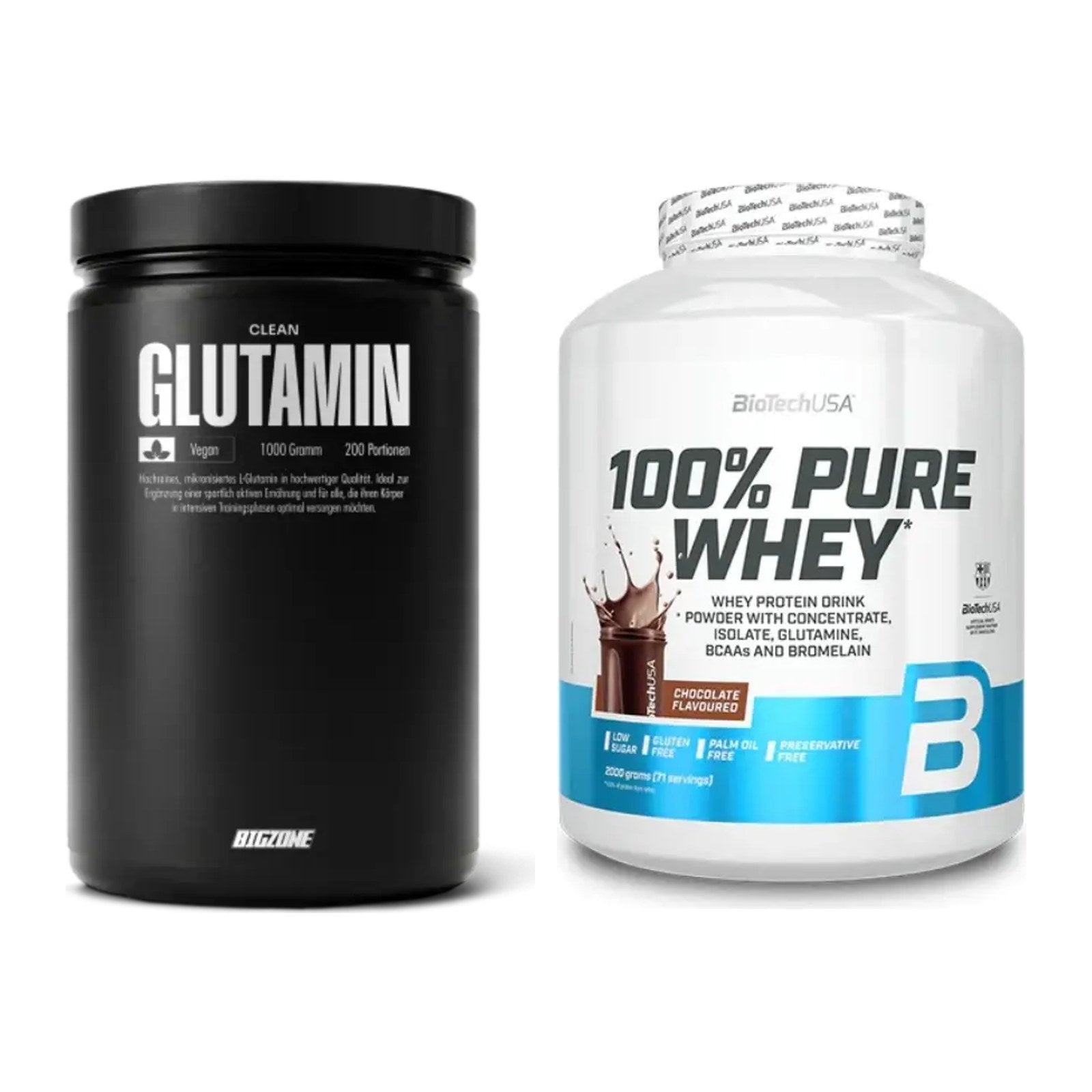 Regenerations-Duo: Big Zone Glutamin + BioTech 100% Pure Whey – alle enthaltenen Artikel