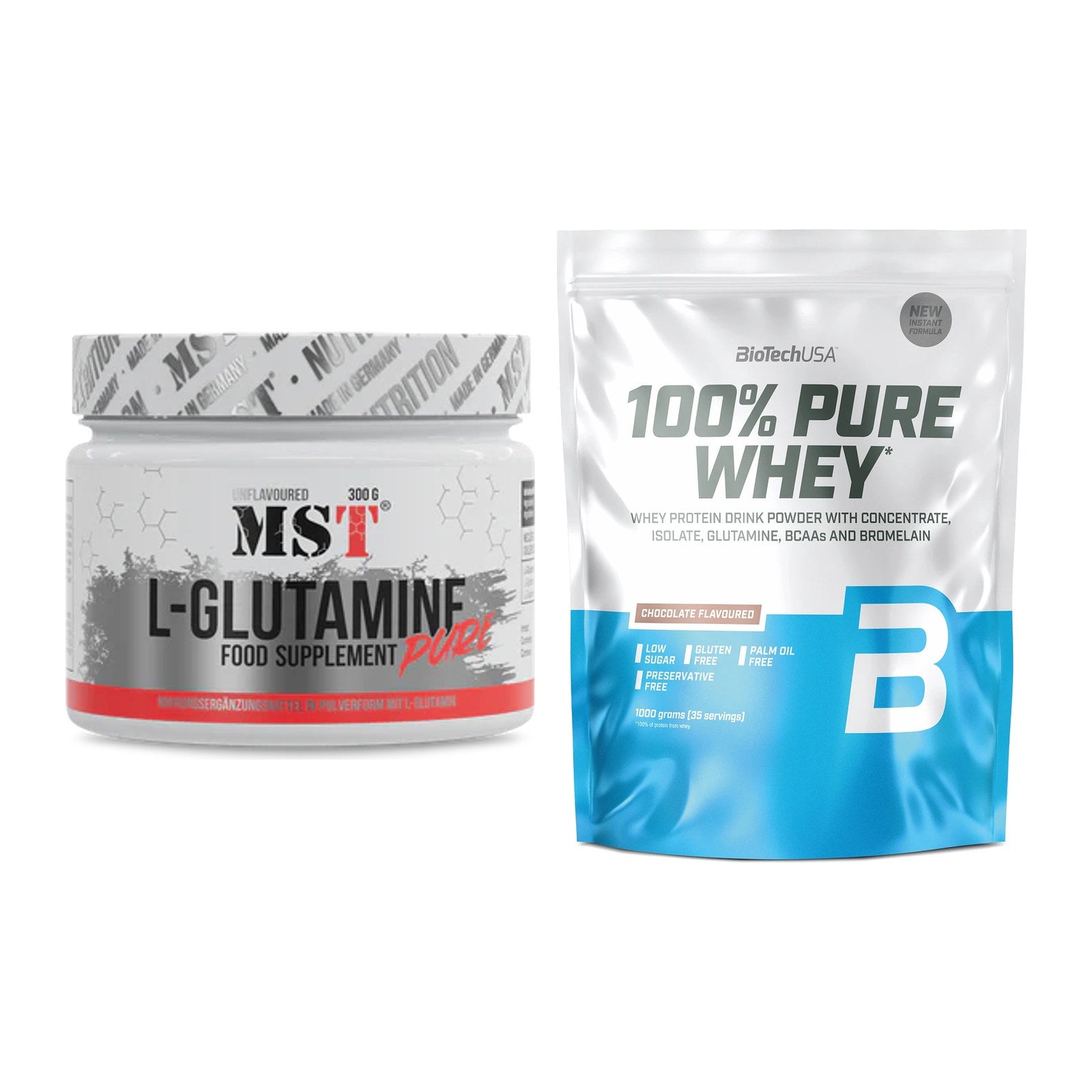 Regenerations-Duo: MST Glutamine + BioTech 100% Pure Whey – alle enthaltenen Artikel