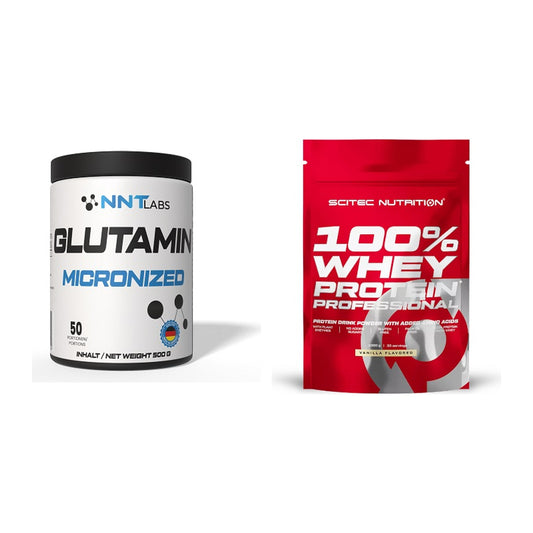 Regenerations-Duo: NNT Glutamin + Scitec 100% Whey Protein – alle enthaltenen Artikel