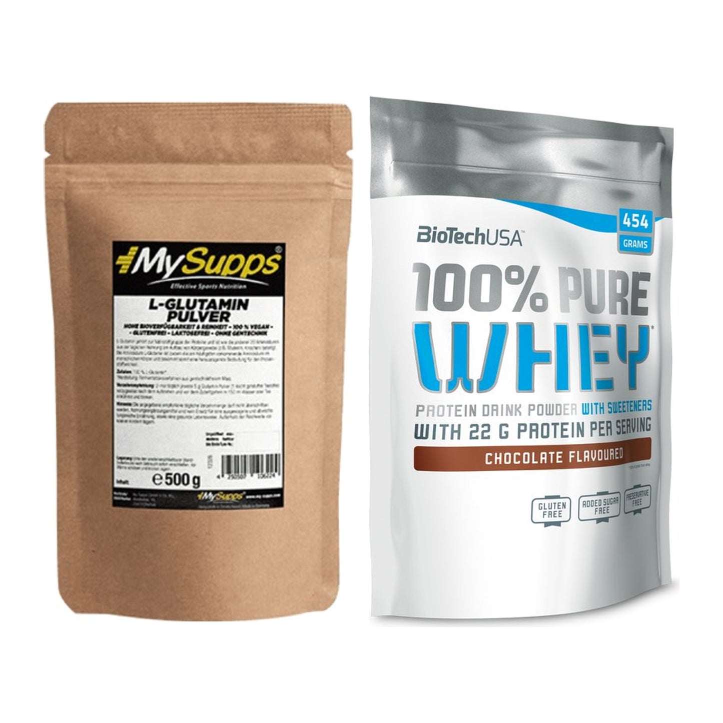 Regenerations-Duo: MySupps Glutamine + BioTech 100% Pure Whey – alle enthaltenen Artikel