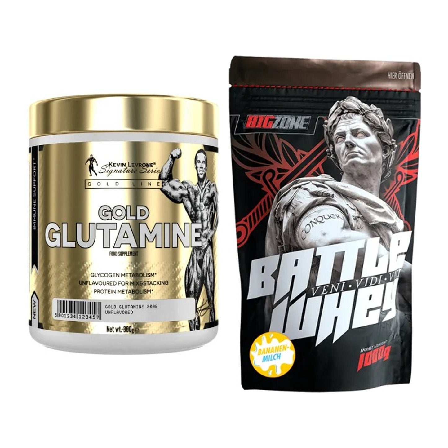 Regenerations-Duo: Kevin Levrone GOLD Glutamine + Big Zone Battle Whey – alle enthaltenen Artikel