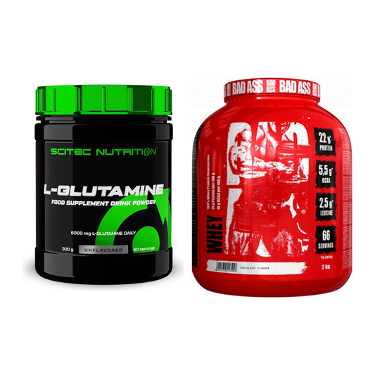 Regenerations-Duo: Scitec L-Glutamin + BAD ASS Whey – alle enthaltenen Artikel