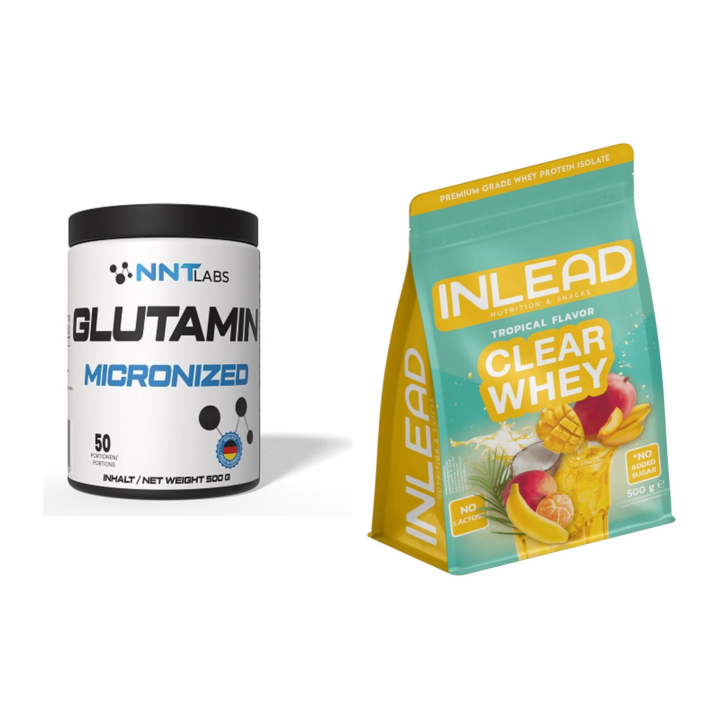 Regenerations-Duo: NNT Glutamin + INLEAD Clear Whey Isolate – alle enthaltenen Artikel