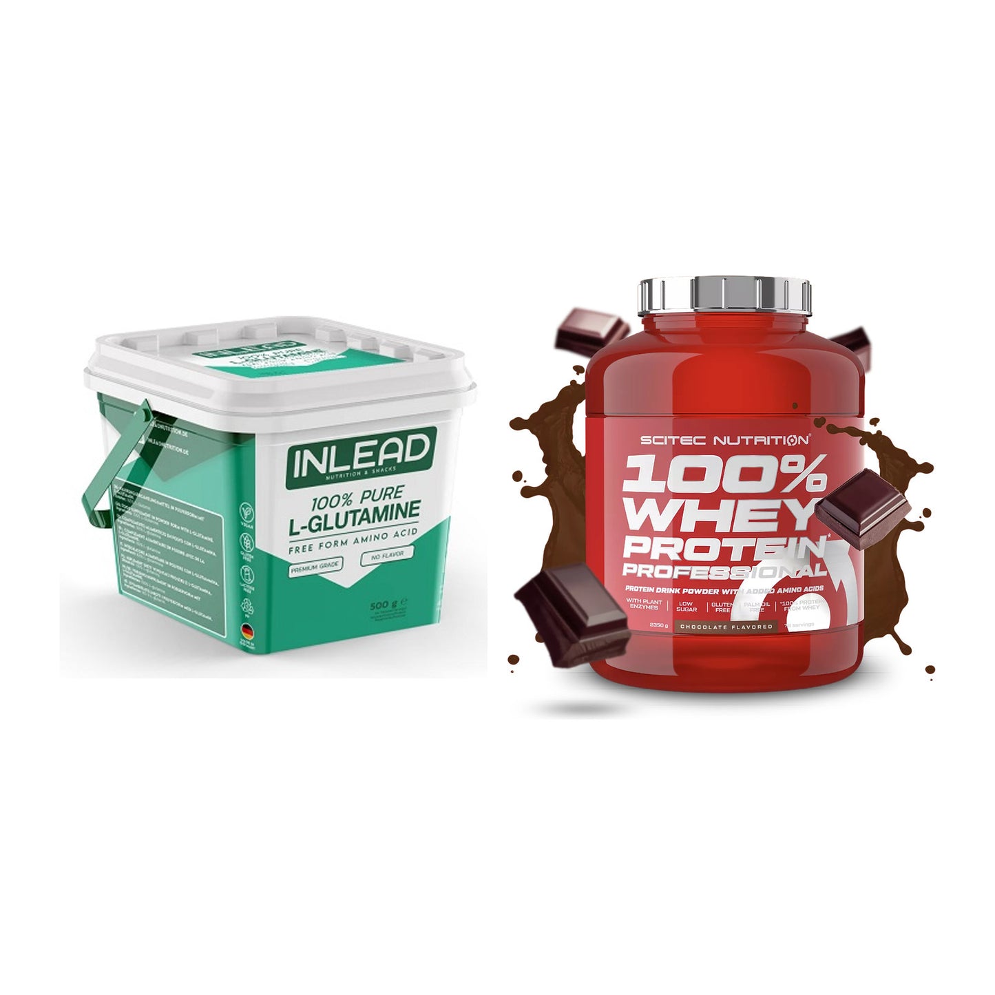 Regenerations-Duo: INLEAD L-Glutamine + Scitec 100% Whey Professional – alle enthaltenen Artikel