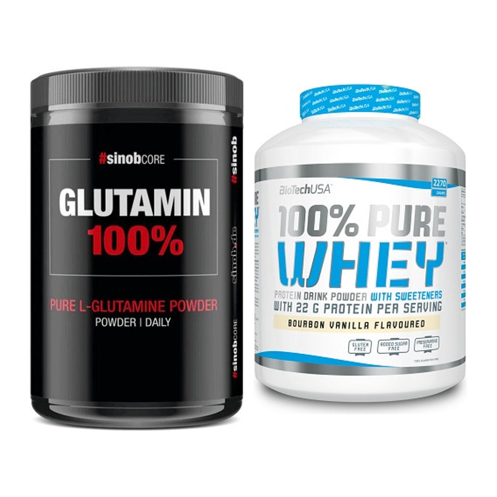 Regenerations-Duo: Sinob Core L-Glutamin + BioTech 100% Pure Whey – alle enthaltenen Artikel