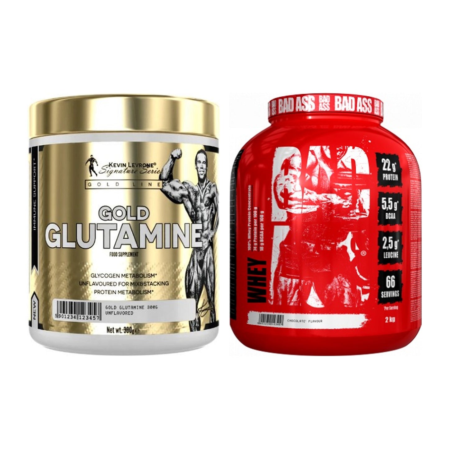 Regenerations-Duo: Kevin Levrone GOLD Glutamine + BAD ASS Whey – alle enthaltenen Artikel
