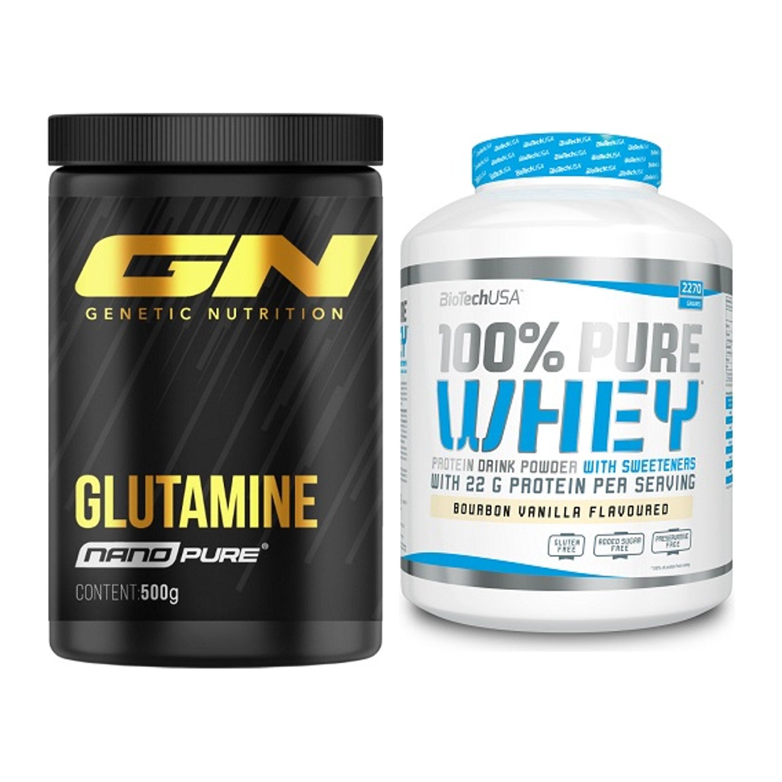 Regenerations-Duo: GN Nano Pure Glutamine + BioTech 100% Pure Whey – alle enthaltenen Artikel