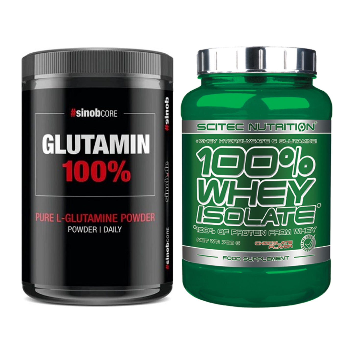 Regenerations-Duo: Sinob Core L-Glutamin + Scitec Whey Isolate – alle enthaltenen Artikel