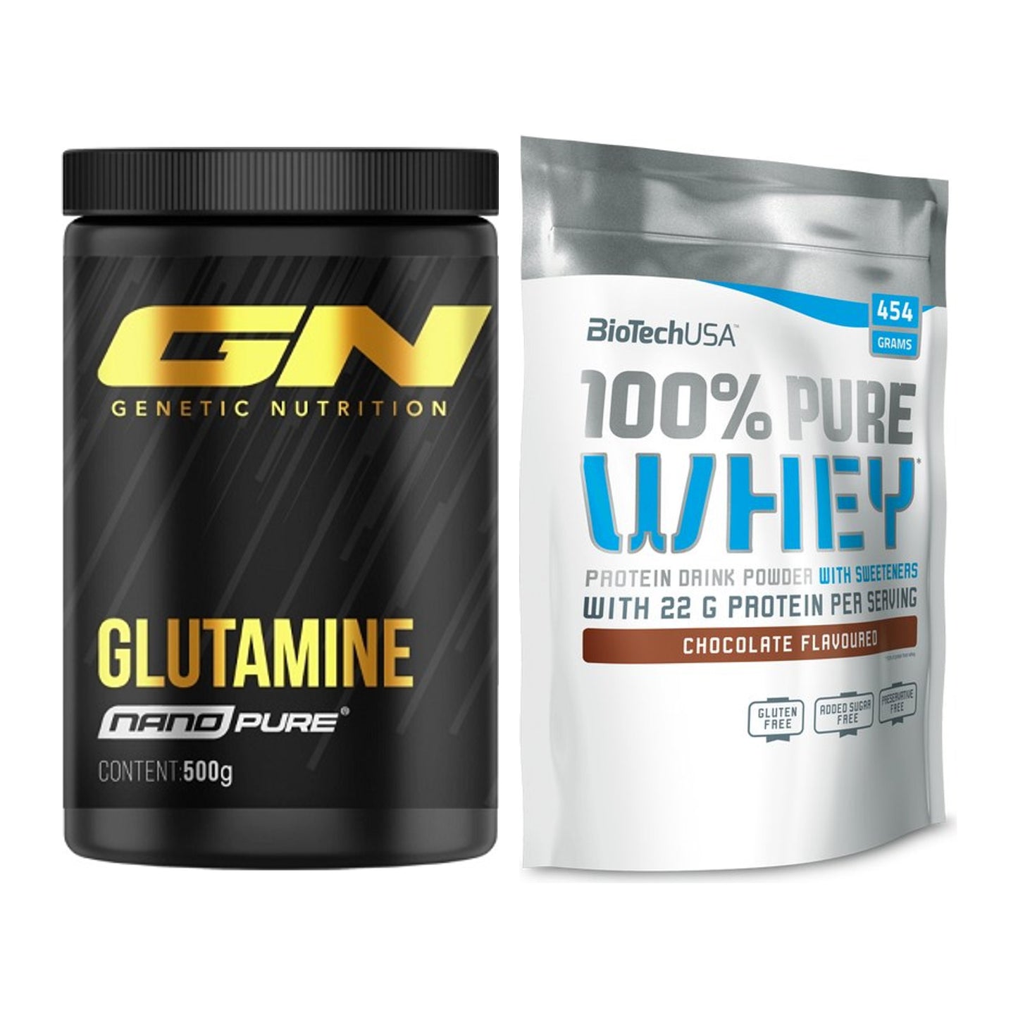 Regenerations-Duo: GN Nano Pure Glutamine + BioTech 100% Pure Whey – alle enthaltenen Artikel