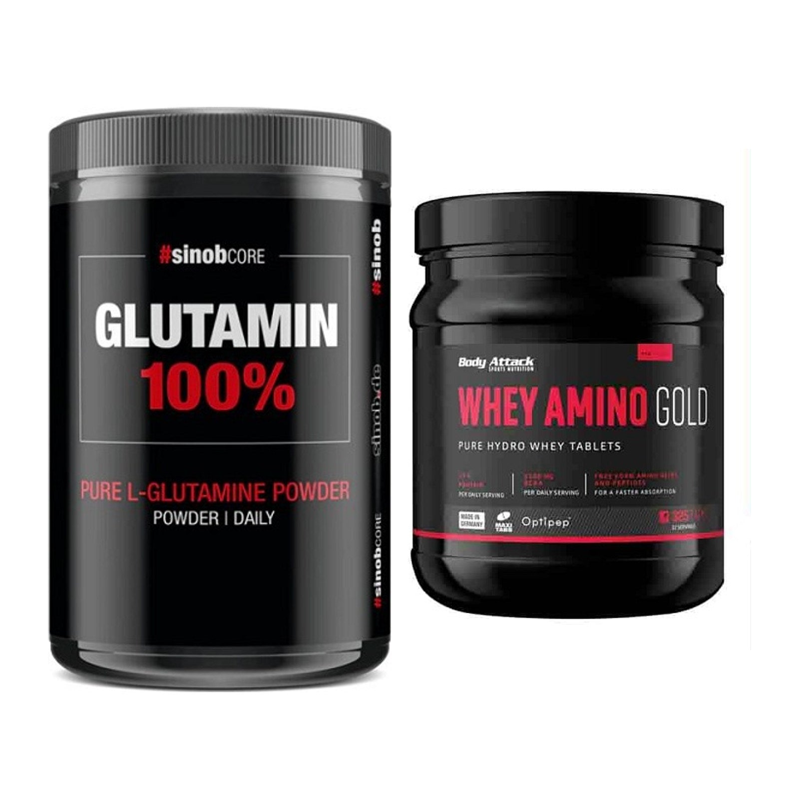 Regenerations-Duo: Sinob Core L-Glutamin + Body Attack Whey Amino Gold – alle enthaltenen Artikel