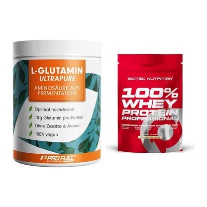 Regenerations-Duo: ProFuel Glutamin + Scitec 100% Whey Protein – alle enthaltenen Artikel