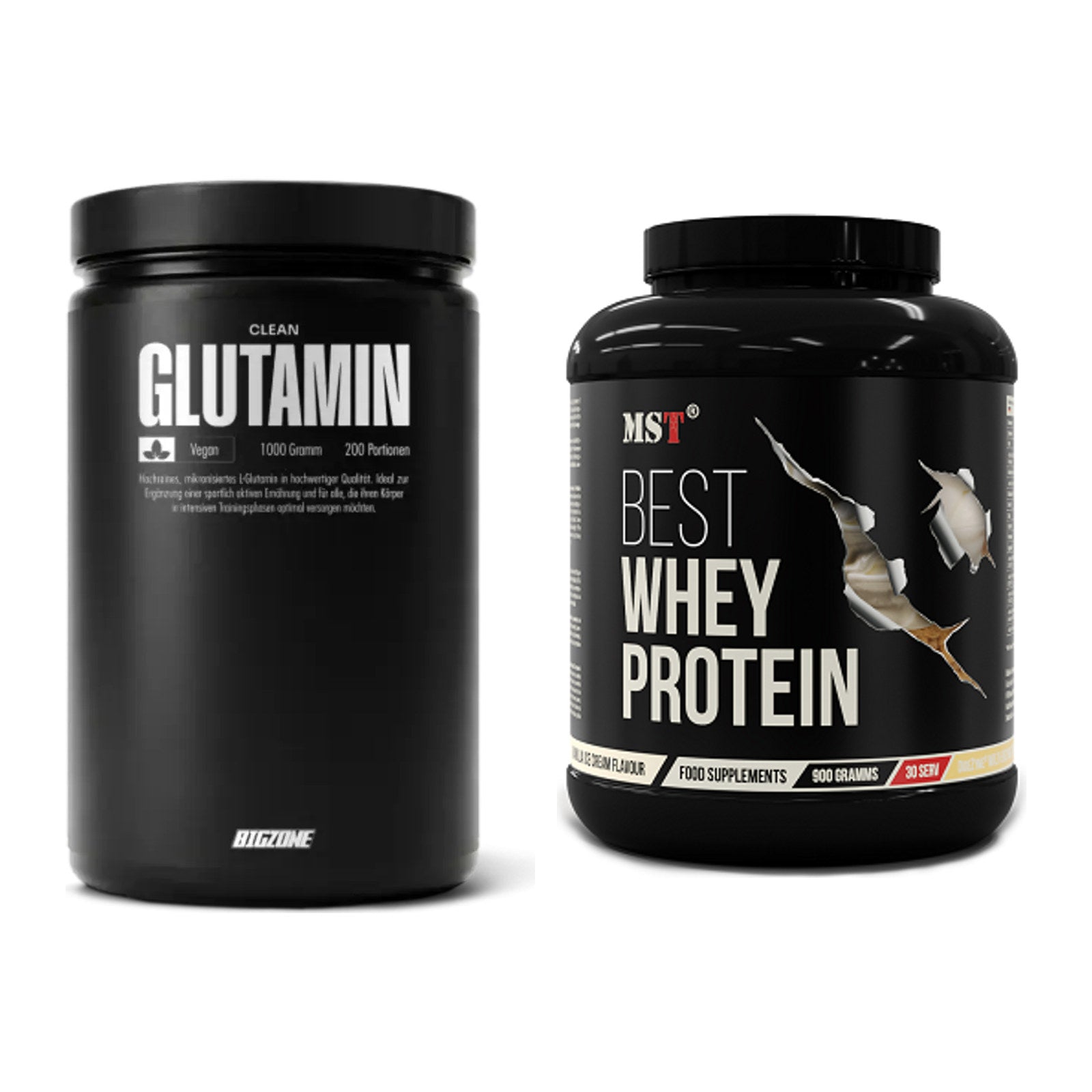 Regenerations-Duo: Big Zone Glutamin + MST Best Whey Protein – alle enthaltenen Artikel