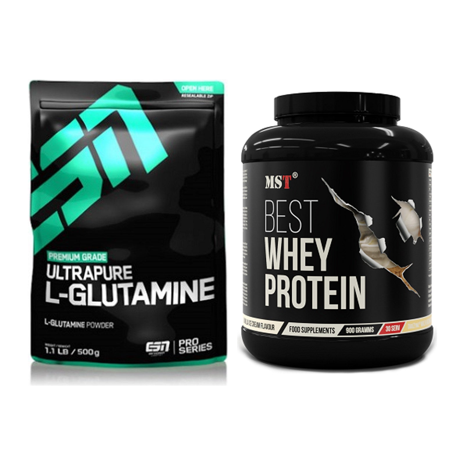 Regenerations-Duo: ESN Ultrapure L-Glutamin + MST Best Whey Protein – alle enthaltenen Artikel
