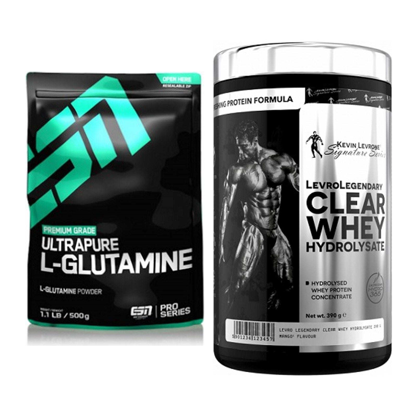 Regenerations-Duo: ESN Ultrapure L-Glutamin + Kevin Levrone Clear Whey – alle enthaltenen Artikel