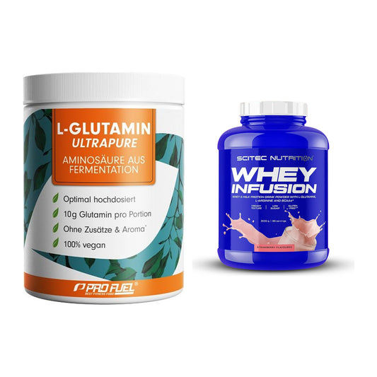 Regenerations-Duo: ProFuel Glutamin Ultrapure + Scitec Whey Infusion – alle enthaltenen Artikel