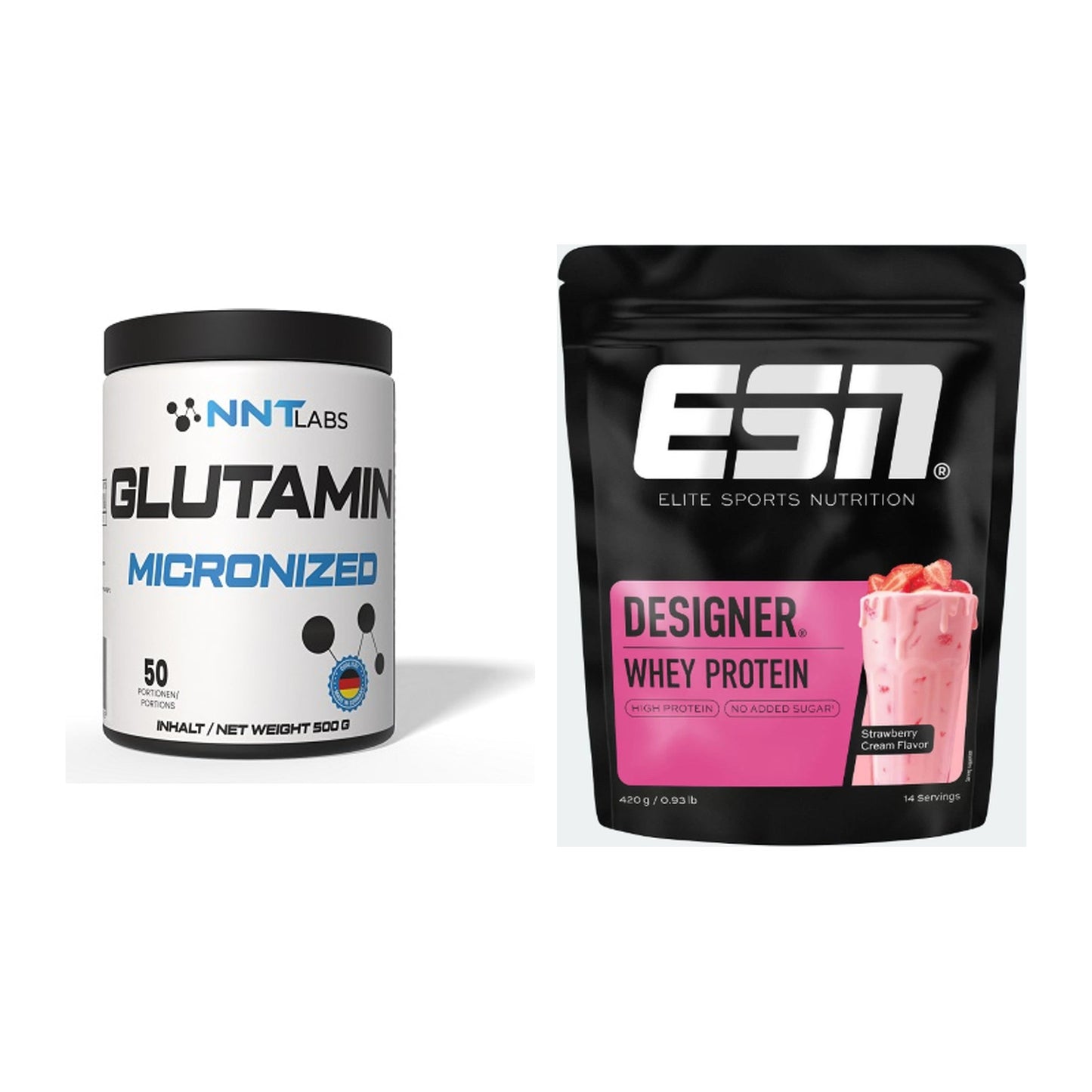 Regenerations-Duo: NNT Glutamin + ESN Designer Whey – alle enthaltenen Artikel
